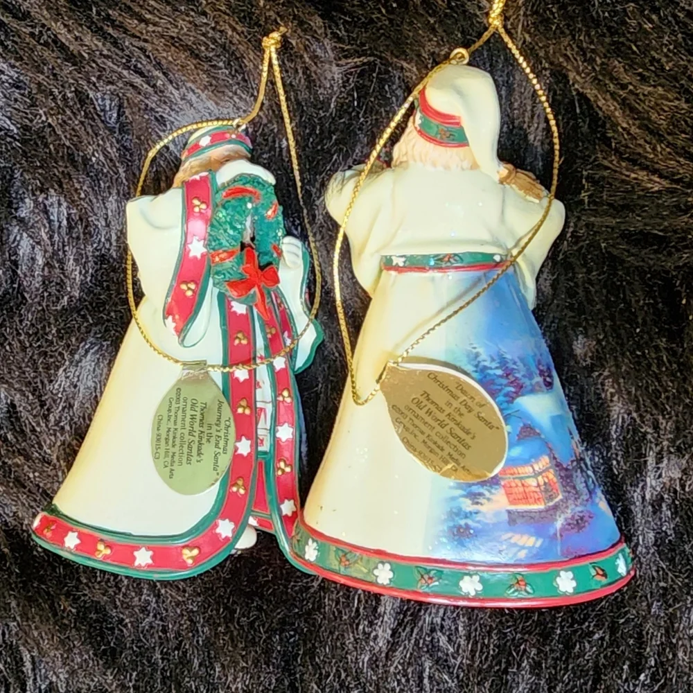 Set of 2 Thomas Kinkade Old World Santa Ornaments by Heirloom Ornaments